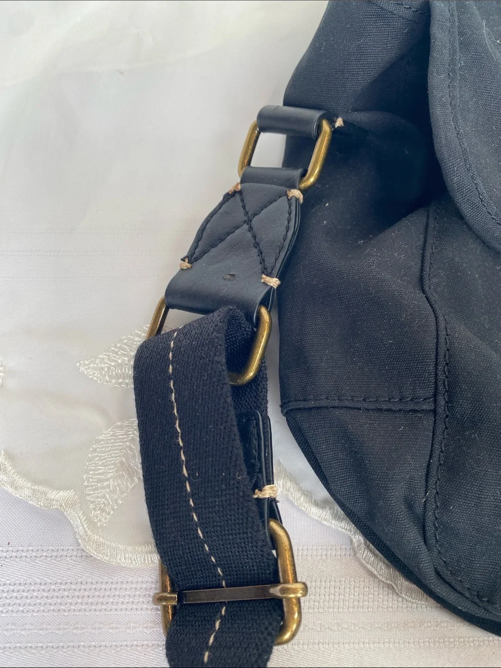 J. Crew Black Canvas Messenger with Buckle Detail